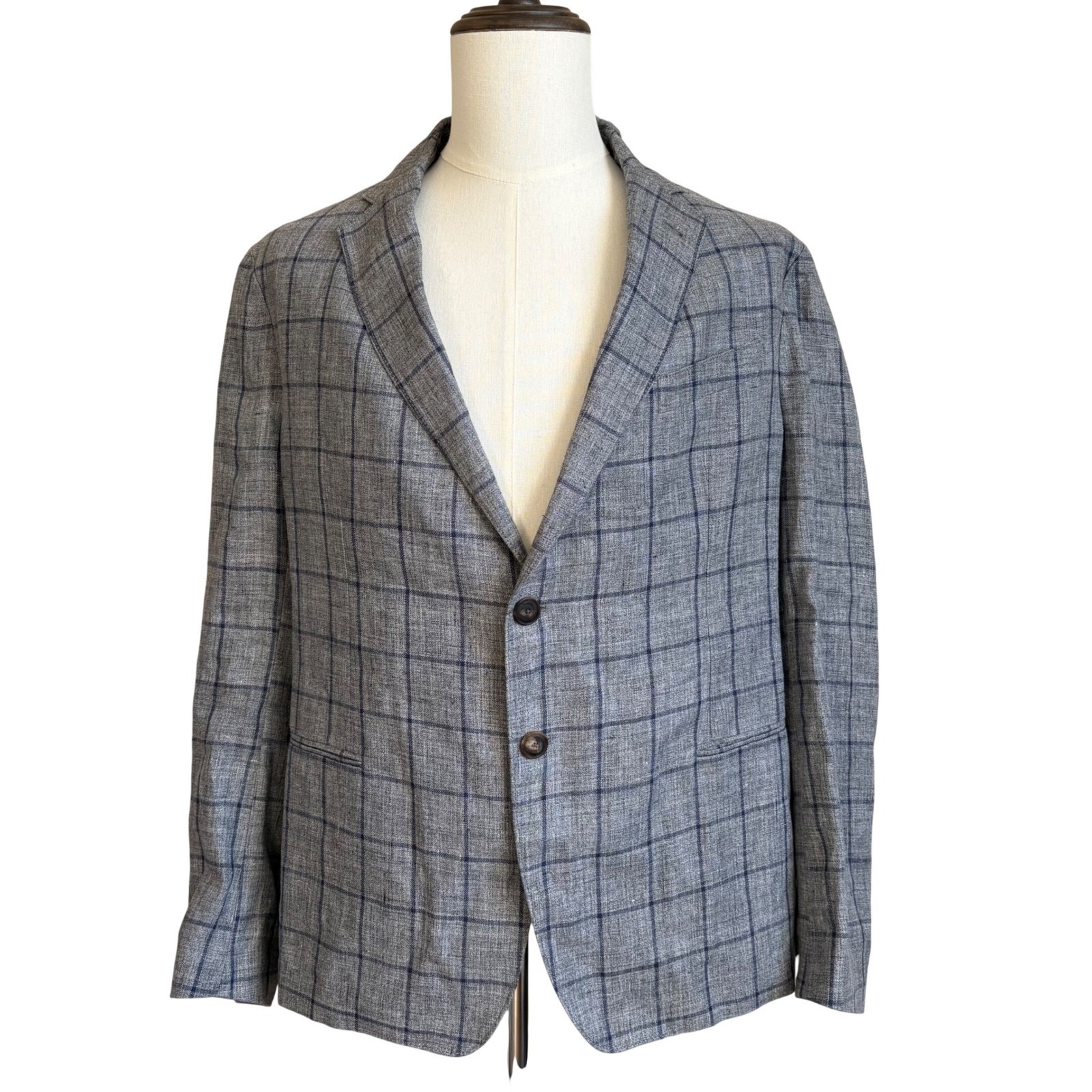 Emporio Armani Blazer 42r Windowpane 100% Linen Sport Coat W1g10s Unstructured